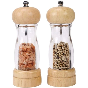 

Acrylic Salt and Pepper Grinder Set, Wooden Salt and Pepper Grinder, Transparent Suitable for Picnic, Party, Restaurant, Dinner,