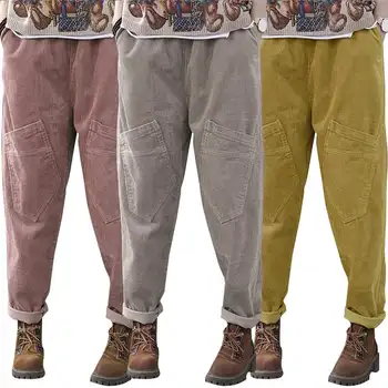 

Women's Corduroy Harem Pants Solid Cropped Trousers ZANZEA 2020 Elastic Waist Long Pantalon Female Casual Palazzo Oversized 5XL