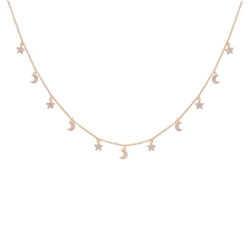 

New Cubic Zirconia Star Moon Chain Necklace For Woman Multi-Charms Choker Gold Collier Femme wedding Party Jewelry Fashion Gift