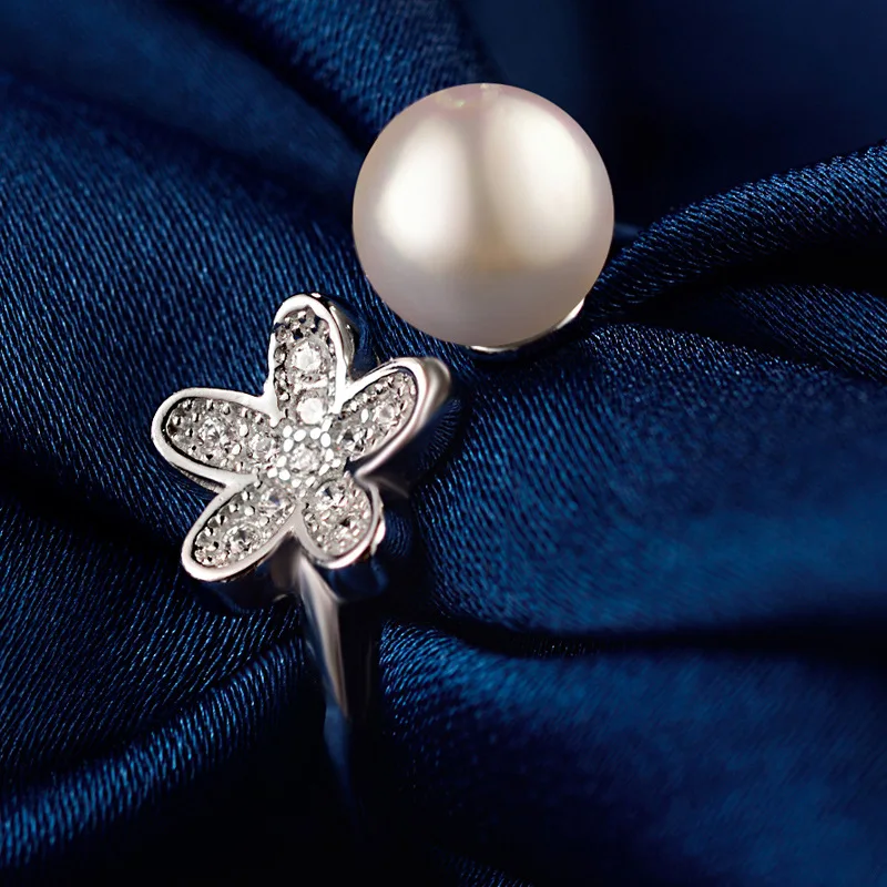 Bague Ringen, горячая Распродажа, циркон, цветок, натуральный жемчуг, Женские Ювелирные изделия, чистый 925 пробы, серебро, милый подарок, регулируемое открытие