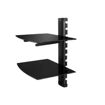 

1PC Wall Mount Router Holder Set Top Box Rack 2 Layers Storage Holder Adjustable Glass Shelf For Home Hotel (Black)