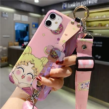 For iPhone 12/11 pro max case cute cartoon cover iP X/XS MAX XR sailor moon soft shell 6/6s+ kickstand girl gift 7/8 plus+ strap