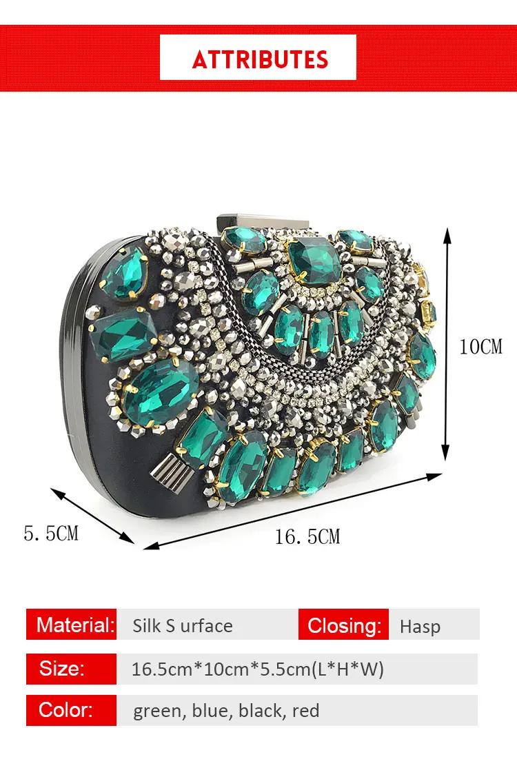 Luxy Moon Green Crystal Clutch Evening Bag Size