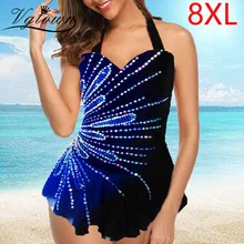 Новинка, купальник размера плюс 8XL, Женский Танкини с цветочным принтом, купальник, купальный костюм, Мягкий купальник, пляжная одежда, женский бикини