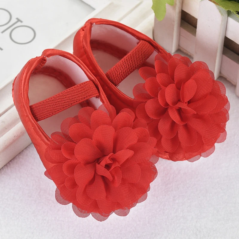 WARMOM Baby Girls Toddler Shoes Chiffon Flower Elastic Band Baby Walking Shoes Spring Autumn PU Leather Infants Toddler Shoes