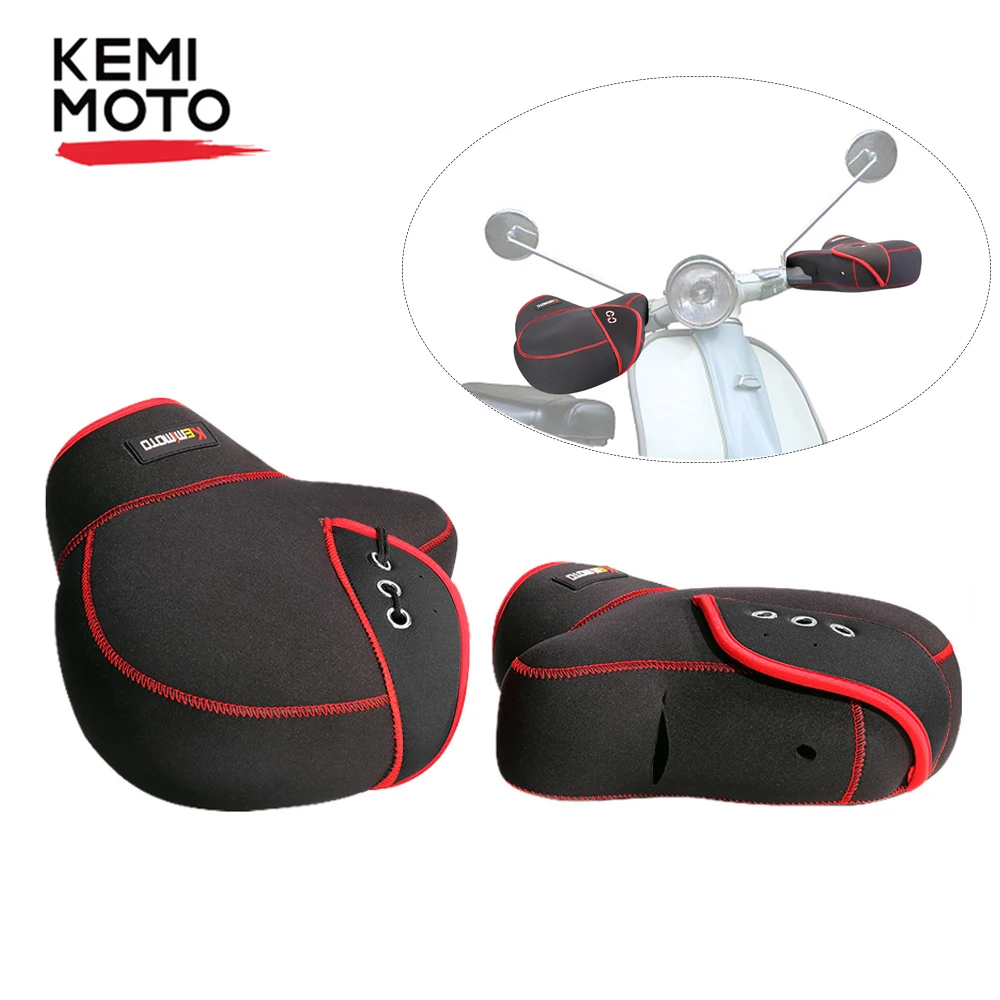 KEMiMOTO Scooter Hand Bar Winter Gloves Thickening Warmer Motorcycle Gloves ATV Fur Mitts Motorbike Quad Bike Waterproof