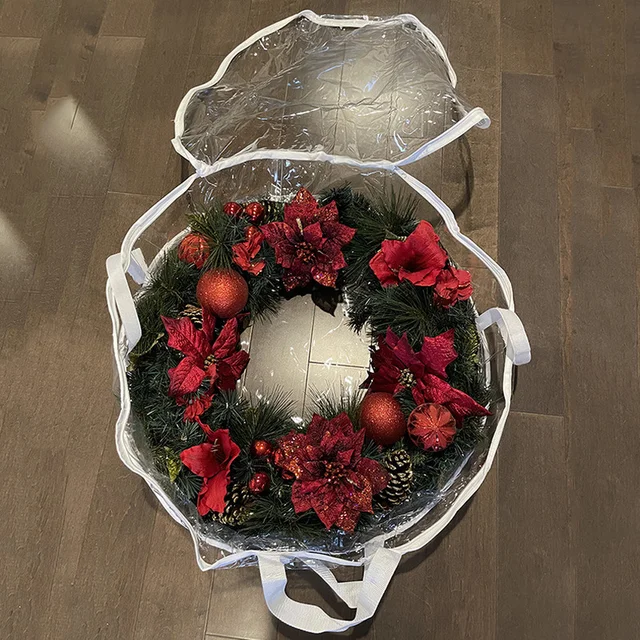 1Db Átlátszó Tárolózsák Karácsonyi Koszorú Borítás Védje A Vízálló Nagy Kapacitású Paplan Ruhákat - Image 5