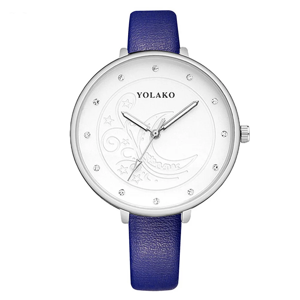 WJ-8688, женские серебряные часы с большим циферблатом, модные стразы, женские часы, повседневные кварцевые наручные часы с кожаным ремешком для женщин - Цвет: Dark Blue