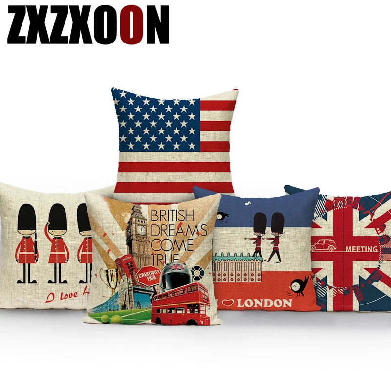 Nordic Style Cute Cartoon London Soldier Bus Building France Flag Decorative Pillows Cushion Cover for Sofa Home Living Room | Дом и сад