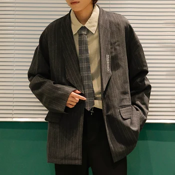 

Retro Striped Suit Men's Autumn And Winter Casual England Suit Single Western Shirt College Wind Jacket