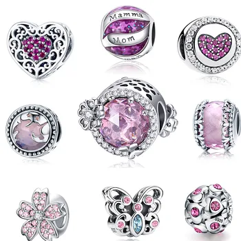

Pink Collection Heart Flower Round Charm for Women 100% 925 Sterling Silver Charms Bracelet & Bangle European Jewelry SCC1291