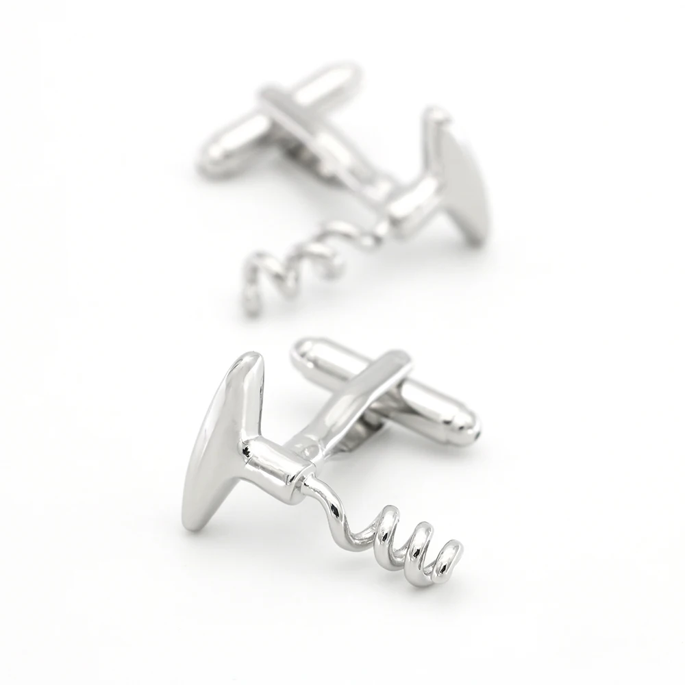 

Corkscrew Cuff Links For Men Red Wine Opener Design Quality Brass Material Silver Color Cufflinks Wholesale&retail