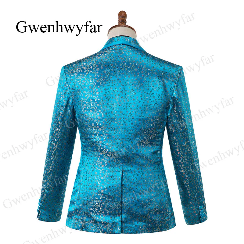 Gwenhwyfar, мужской костюм,, свадебные костюмы для мужчин, с отворотами, 3 штуки, приталенный, Голубое озеро, мужской костюм с цветочной вышивкой, смокинг, пиджак