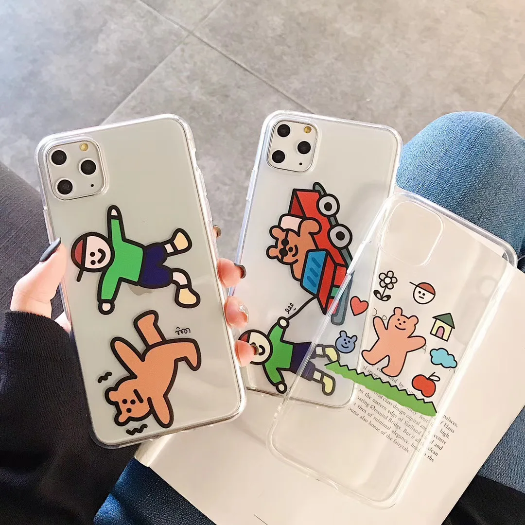 

INS Korea cute playground happy bear phone case for iPhone 11 pro MAX Xs MAX Xr X 6 6s 7 8 plus small flower soft TPU back cover