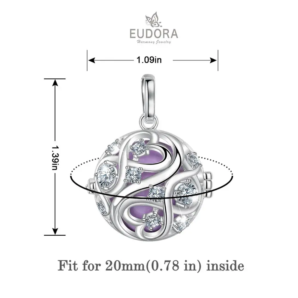EUDORA 20mm Unique Crystal Cage Harmony Ball Musical Pendant Angel Caller Necklace with Infinite knot For Pregnancy Jewelry K363 2