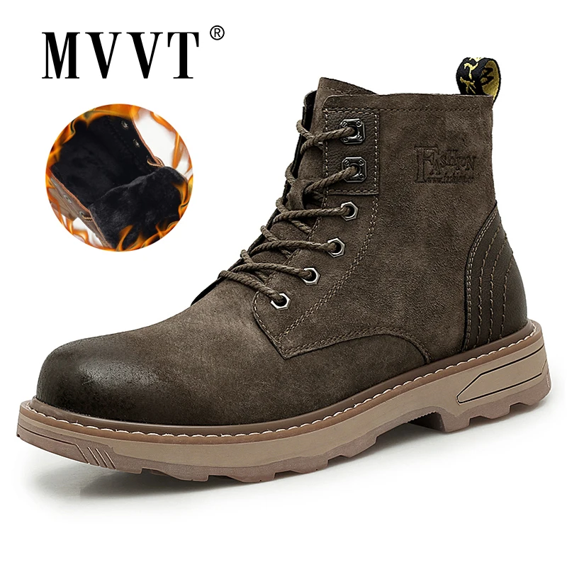 

Classic Men Boots With Fur Nubuck Genuine Leather Boots Men Outdoor Ankle Boots Cow Suede Combat Boots Outdoor Shoes