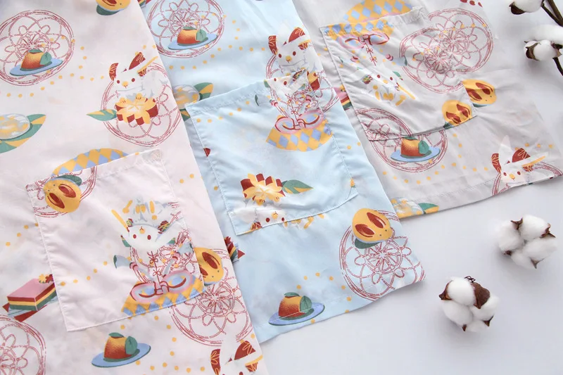 Стиль Bourette Bunny Домашняя одежда искусственный хлопок комплект кимоно с длинным рукавом брюки пижамы Свободная Повседневная Влагоотводящая ткань