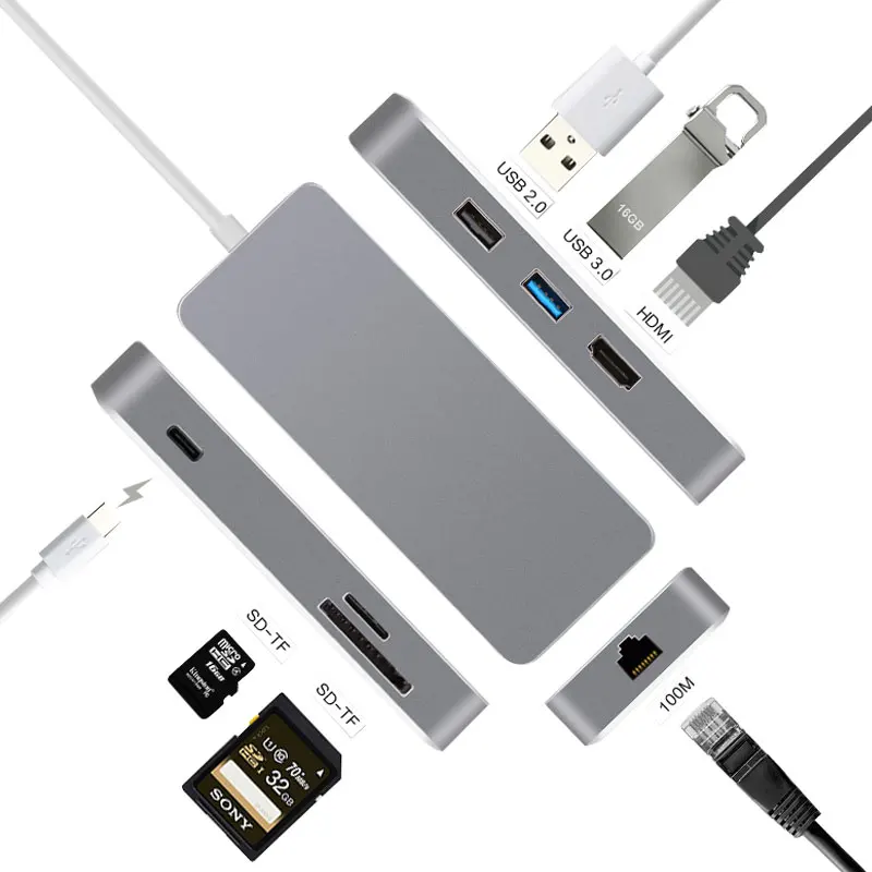 

Mosible 7-in-1 USB C HUB HDMI Rj45 Adapter for iPad Pro 2018 Type-C with PD TF SD USB3.0/2.0 for Samsung Dex mode Macbook Pro