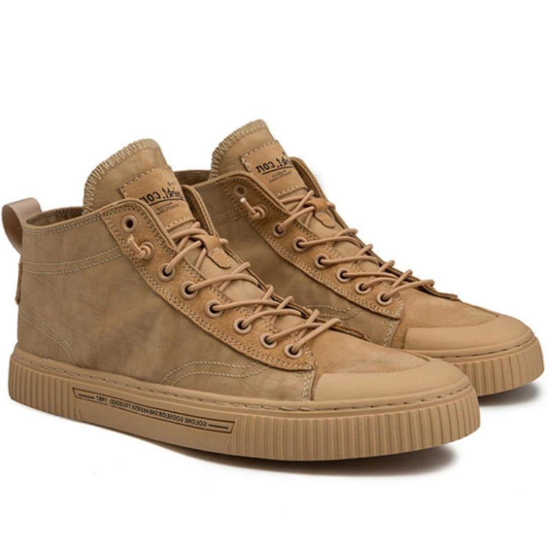 Casual-Shoes Sneaker Khaki High-Top Outdoor-Sport for Men Light-Weight Anti-Slippery