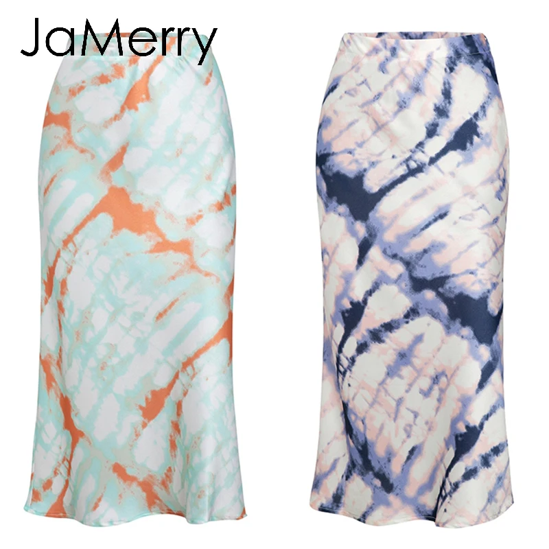 JaMerry, Женская юбка миди с принтом Tie dye, осенняя, эластичная, высокая талия, Женская юбка, повседневная, уличная, вечерние, для клуба, для девушек, Нижняя юбка