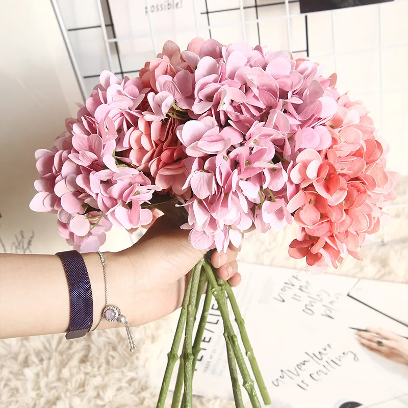 Pink Silk Hydrangeas Artificial Flowers Wedding for Bride Hand Blooming Peony Fake White Home Decoration | Дом и сад