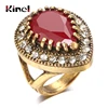Kinel Hot-Selling Vintage Wedding Rings Antique Gold Big Water Drop Finger Rings For Women Boho Ethnic Engagement Jewelry ► Photo 1/6