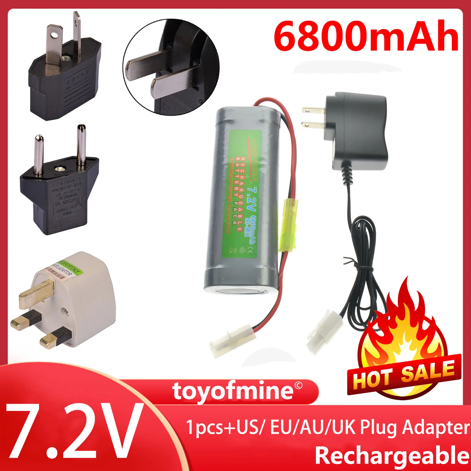 1pcs 7.2V 6800mAh rechargeable battery pack + charger US/ EU/AU/UK Plug Adapter | Электроника