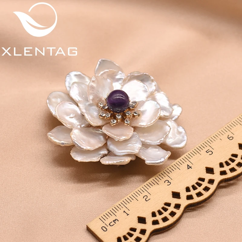 XlentAg натуральная пресная вода барокко Жемчуг цветок брошь для женщин Femme Bijoux аметист, Агат Броши двойного назначения ювелирные изделия GO0100