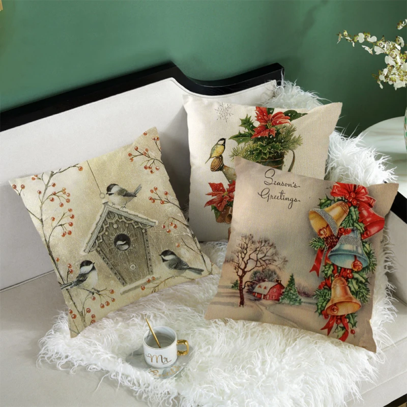

45x45 Christmas Cute Animal Short Plush/Peach Skin/Linen Pillows Cover Sofa Bed Decorative Pillows Case Home Decoration
