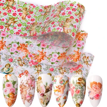 

10pcs Angel Leopard Nail Foils Marble Summer Slider Colorful Flowers Stickers For Acrylic Designs Nail Art Decoration