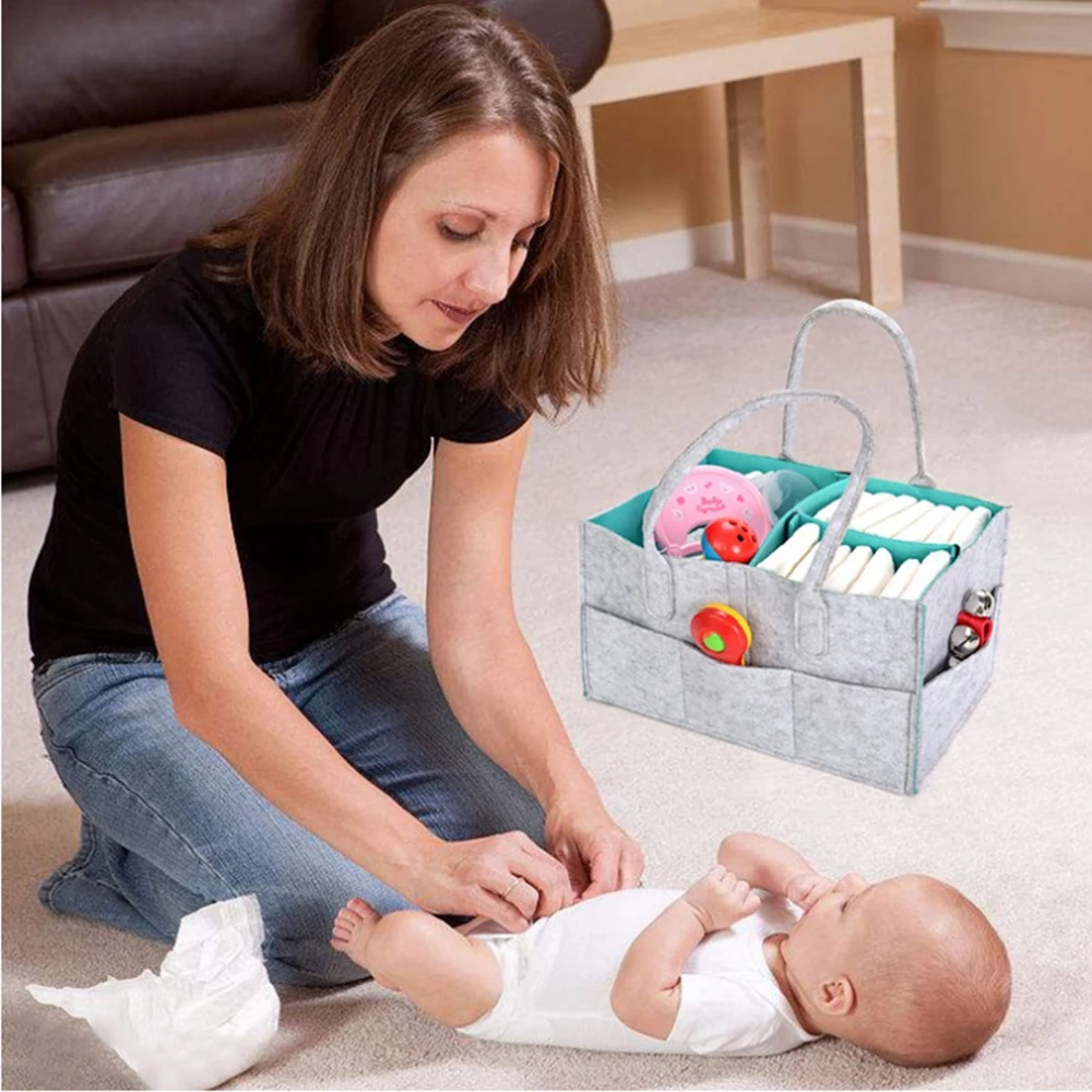 Felt Cloth Storage Bag Foldable Baby Large Size Diaper Caddy Changing Table Organiser Toy Storage Basket Car Organizer
