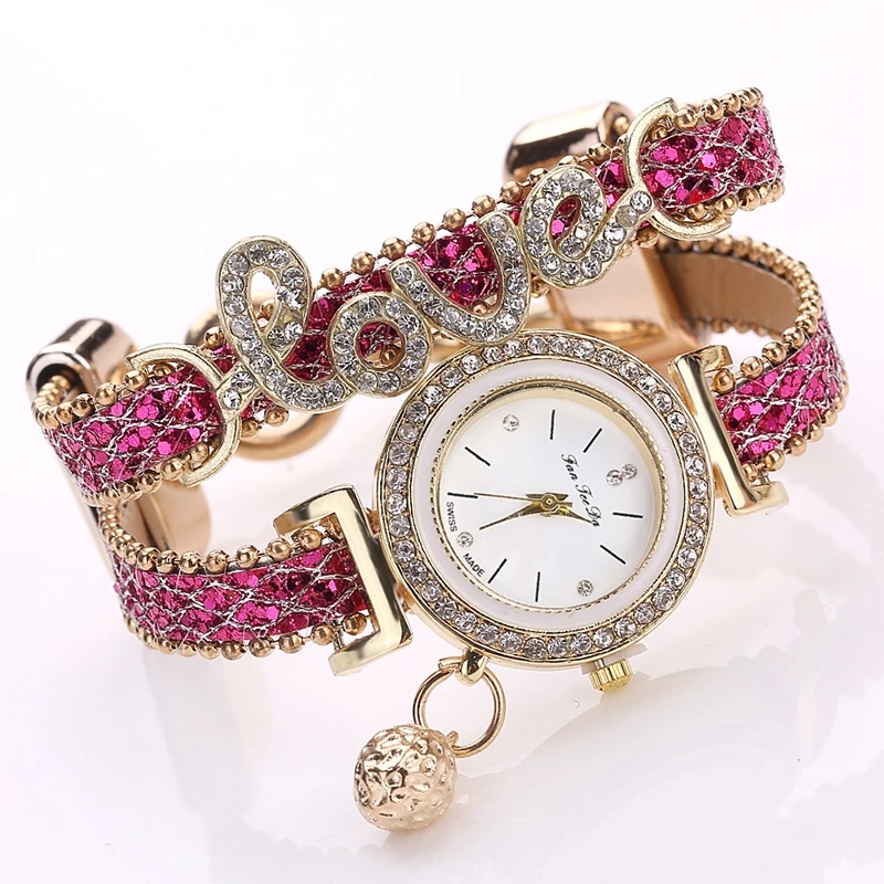 Luxury Women Bracelet Watch Rhinestone Love Leather Belt Dress WristWatch Fashion Ladies Quartz Watch Clock Relogio Feminino