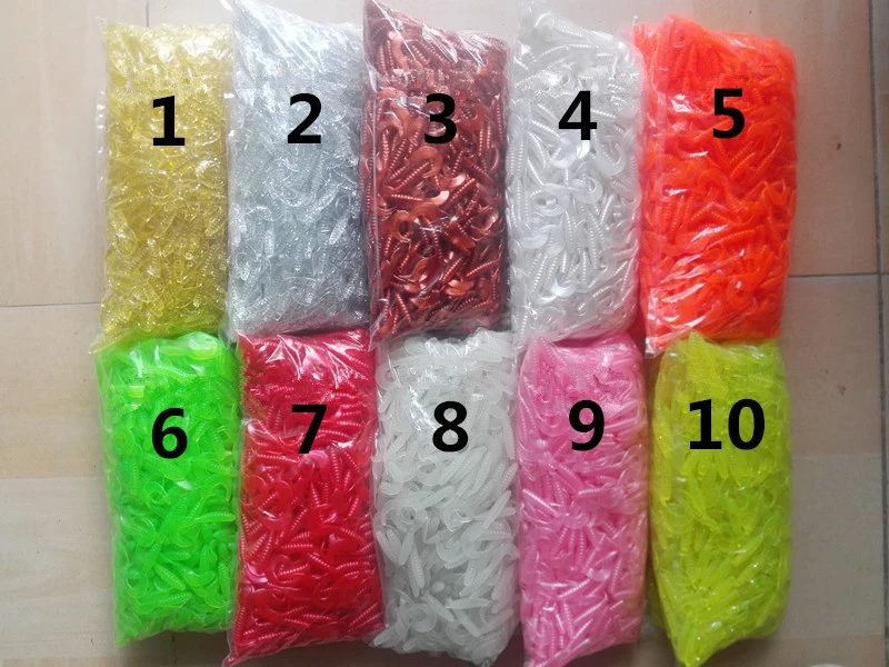 10 Colors Silicone Rubber Fake Maggots Bait Luminous Mini Curly Tail Grubs Soft Worms Fishing Lures 3.5cm 5.5cm 7cm Fishing Bait (12)