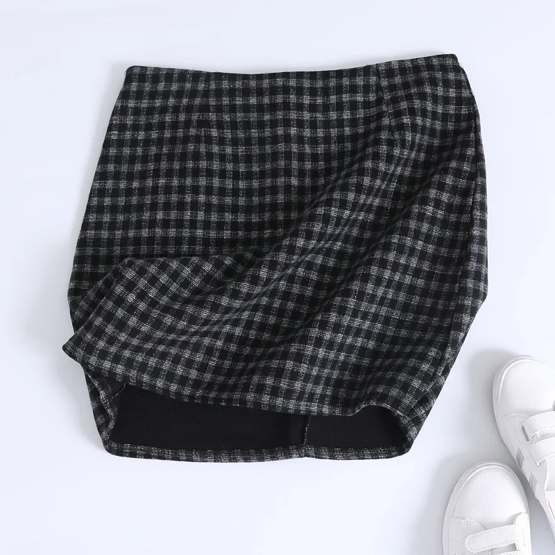 Blvyisla 4XL размера плюс высокая талия на молнии короткая шерстяная клетчатая юбка женская зимняя винтажная мини-юбка карандаш