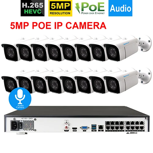16 Bullet Camera TOPROHOMIE H.265+ 16CH POE CCTV система 48 В 5MP безопасности Антивандальная аудио запись POE камера ночного видения комплект камеры наблюдения - Цвет: 16 Bullet Camera