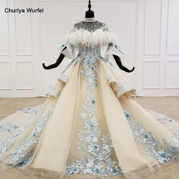 

HTL1112 special luxury wedding dress with cape feather half sleeve appliques color bridal dressing gown vestido de noiva 2 em 1