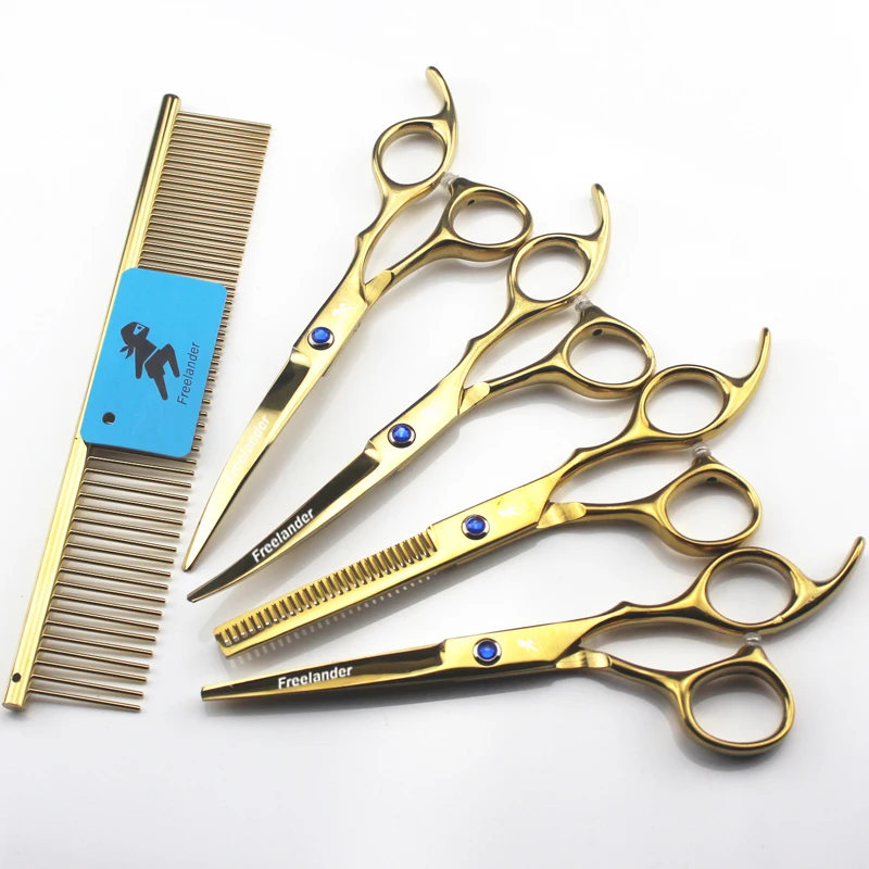 6.0inch professional scissors dog pet grooming polishing tool animal hair Cutting Scissors and Double tail curved scissors