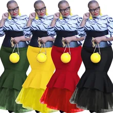 Европейская станция, женская сексуальная юбка с оборками, высокая талия, Русалка, элегантные юбки, для женщин, для девушек, на пуговицах, кружевная кромка, тонкая юбка, длинная