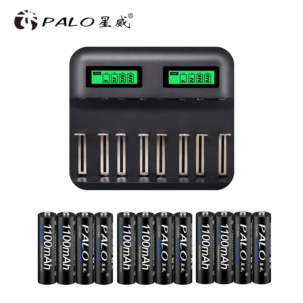 charger 12PCS AAA PALO ЖК-дисплей usb зарядное устройство для Ni-Cd Ni-MH AA AAA C D аккумуляторная батарея+ 16 шт. AAA 1100 мАч батареи - Цвет: charger 12PCS AAA
