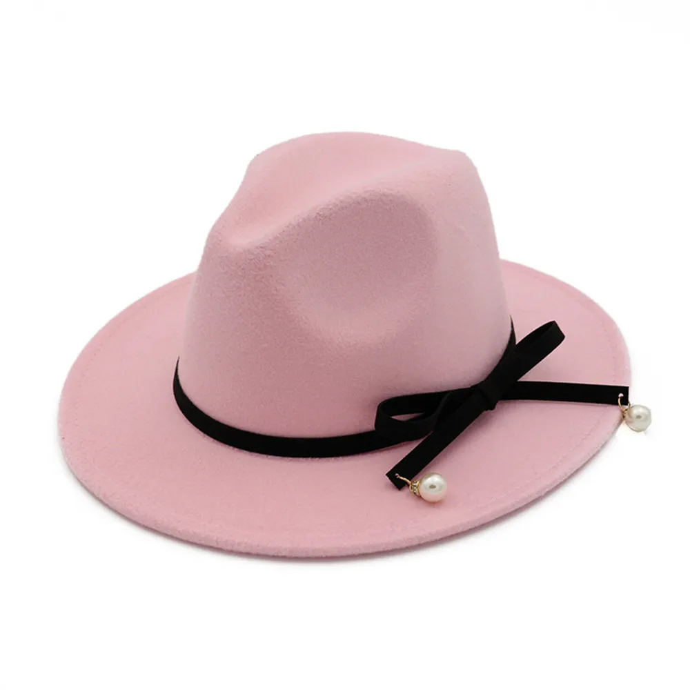 Мужская и Женская шерстяная шляпа Fedora с бантом элегантные женские вечерние шляпка для церкви размер 56-58 см