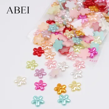 

200pcs 12mm ABS Flatback Flower Bead For Scrapbook Wedding Crafts DIY Handmade Arts Ornaments Clothing Shoes Gem Loose Beads