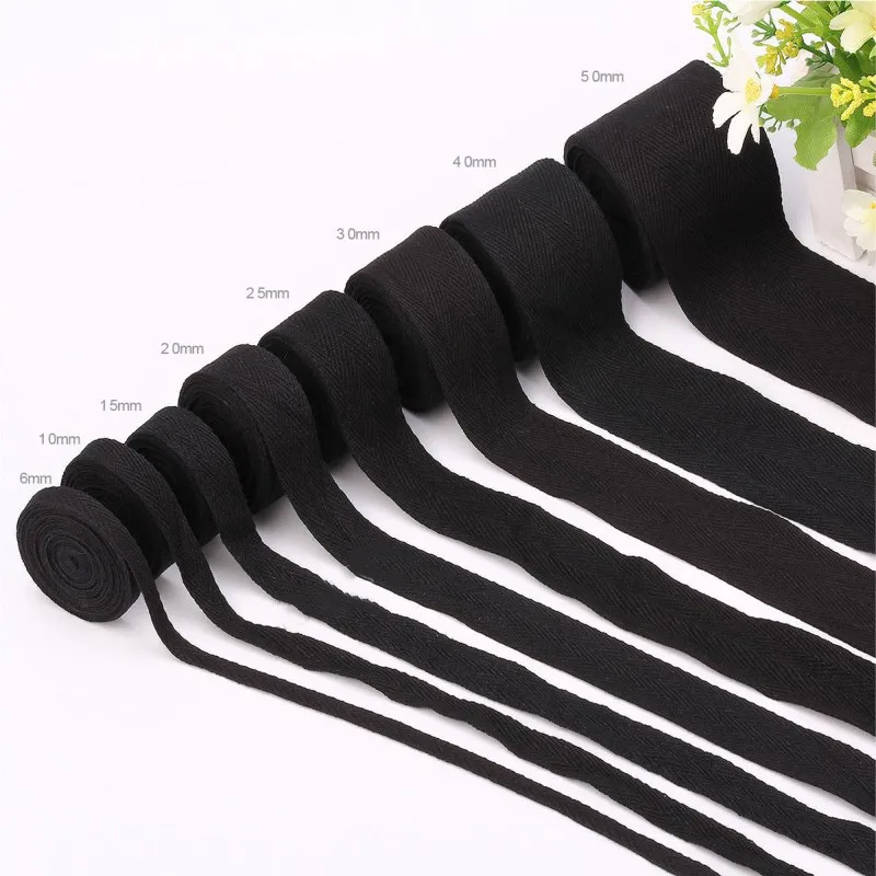 Cotton Ribbon 50Y White Black Natural Chevron 6-50mm 100% Cotton Ribbons Herringbone Binding Tape Lace Trimming Packing DIY Accessories