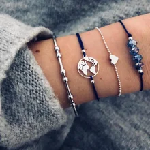 4 шт./компл. в богемном стиле, в стиле ретро; в форме сердца диаграмма с украшением в виде кристаллов из бисера браслет Для женщин модные пляжные вечерние браслет ювелирные изделия аксессуары Подарки