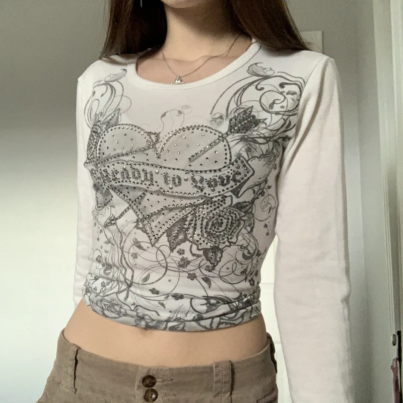 【BENETTON】90s ハイネック Tシャツ 総柄 y2k グランジ パンク Y2K Aesthetic Long Sleeve Graphic Print Top Harajuku Grunge