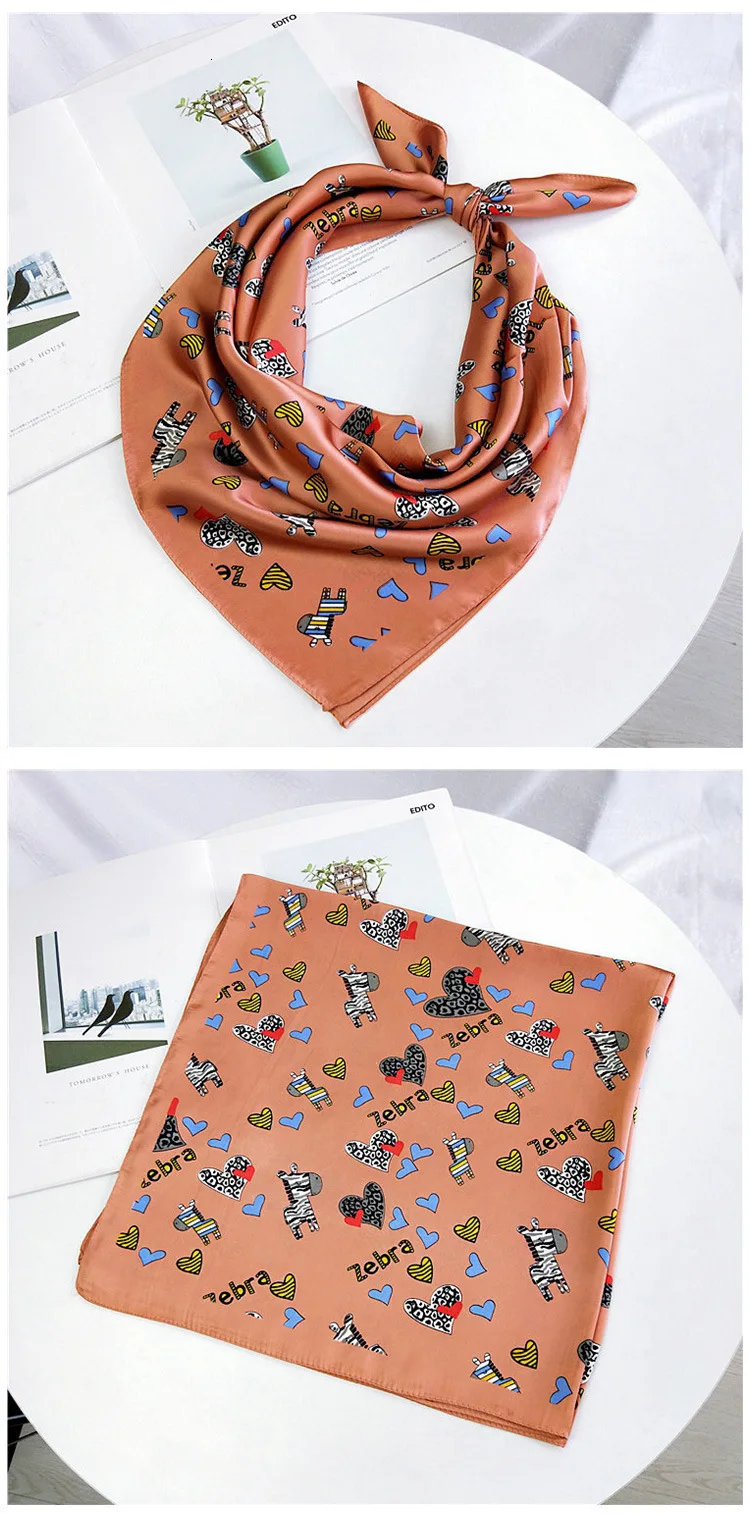 Bandana Silk Scarf Women Foulard Headband Luxury Brand Winter Scarves Fashion Zebra Handkerchief Square Neckerchief 70*70cm New mens head wrap bandana