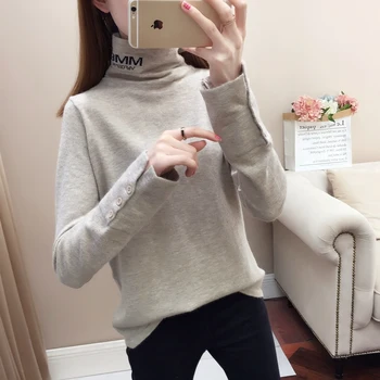 

1265939 (room 6, under the new frame No.1) actual photo of new high collar letter stripe button bottoming sweater 2019jd