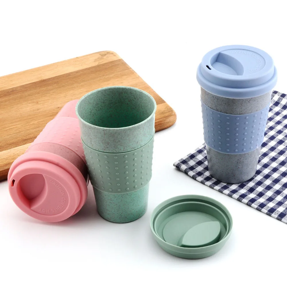 

1PC Portable Water Bottle Kettle Wheat Straw Coffee Mugs Home Tableware Tools Portable Round Plastic Tea Tumblers Cup