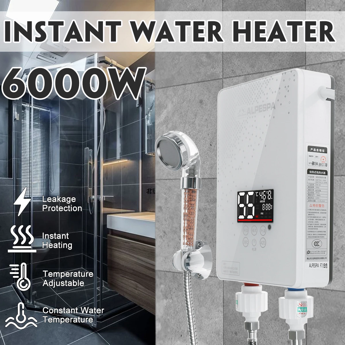 220V 6500W Chauffe-eau Instantané électrique Sans Réservoir Pr Salle de Bain