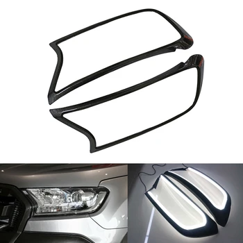 

NEW-Carbon Fiber LED HeadLight Frame Trim DRL Headlight Cover for Ford Ranger T6 Wildtrak 2015 2016 2017 2018
