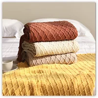 Textile City Faux Cashmere Sofa Blanket Cover Nordic Style Knit Plaid Throw Tassels Bedspread Golden Blanket for Spring Summer 2